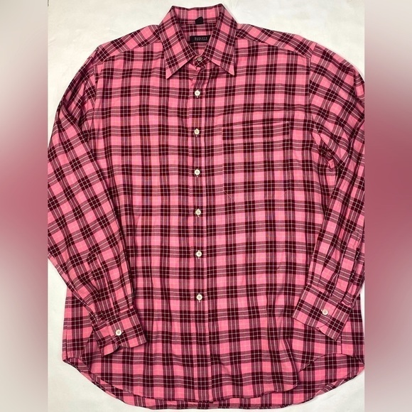 Barney’s New York men’s button-down shirt, size large L pink squares - Picture 1 of 10